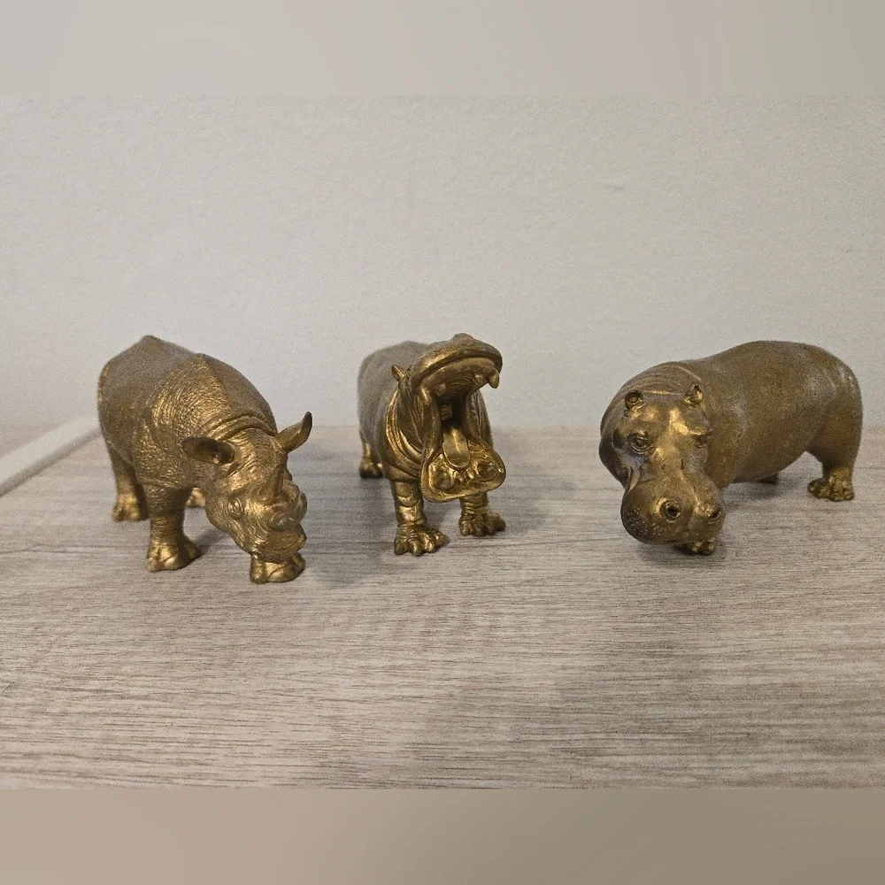 Vintage Safari/Terra By Battat Hippopotamus and Rhinoceros Figures Set Of 3 1996 - Picture 2 of 9